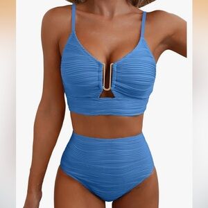 NWOT 2XL U-Wire Cutout, High Waisted, Textured, Blue Bikini.